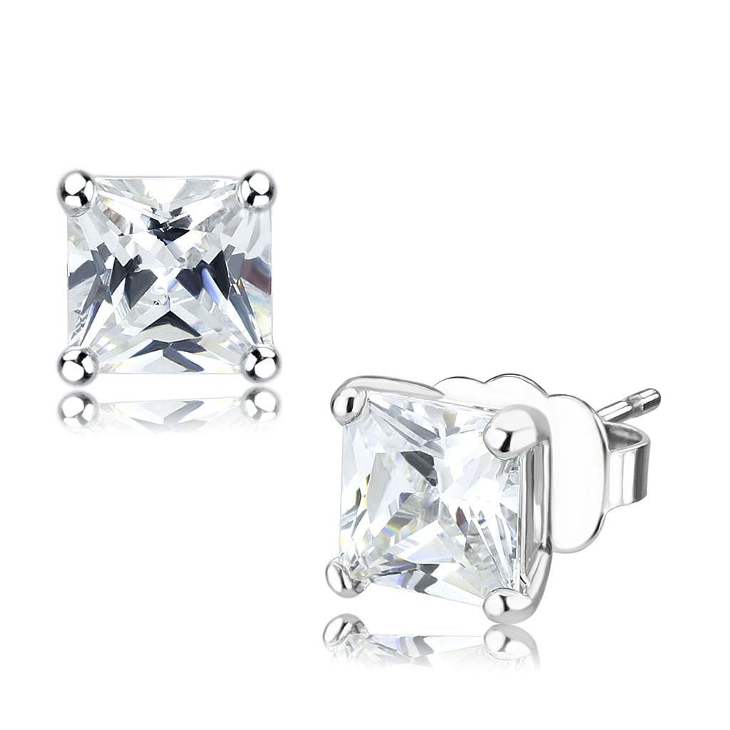JCE4631 Rhodium Brass Earrings with AAA Grade CZ in Clear