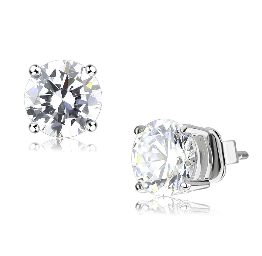 JCE4632 Rhodium Brass Earrings with AAA Grade CZ in Clear