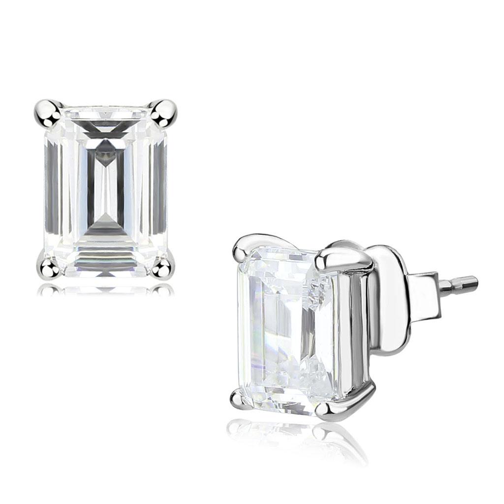 JCE4633 Rhodium Brass Earrings with Cubic in Clear