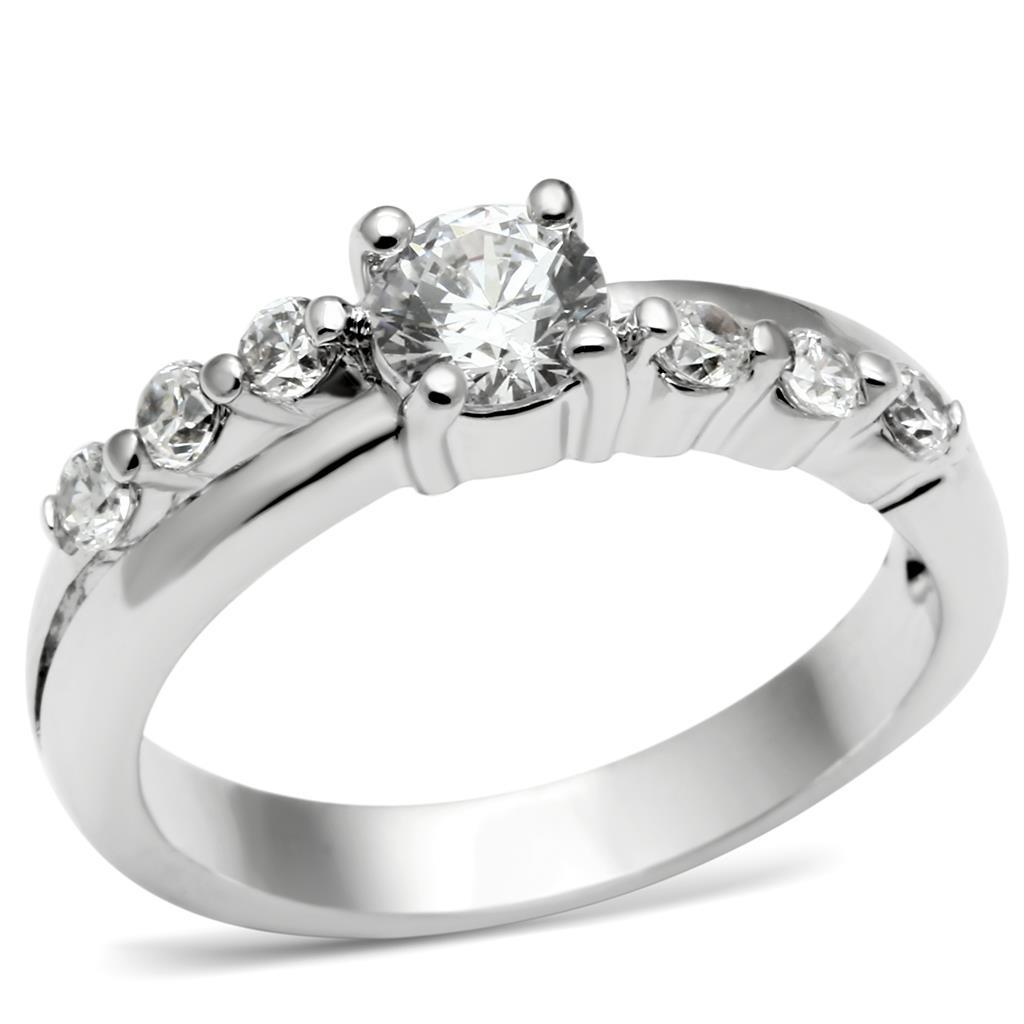 JCE4713 Rhodium Brass Ring with AAA Grade CZ in Clear