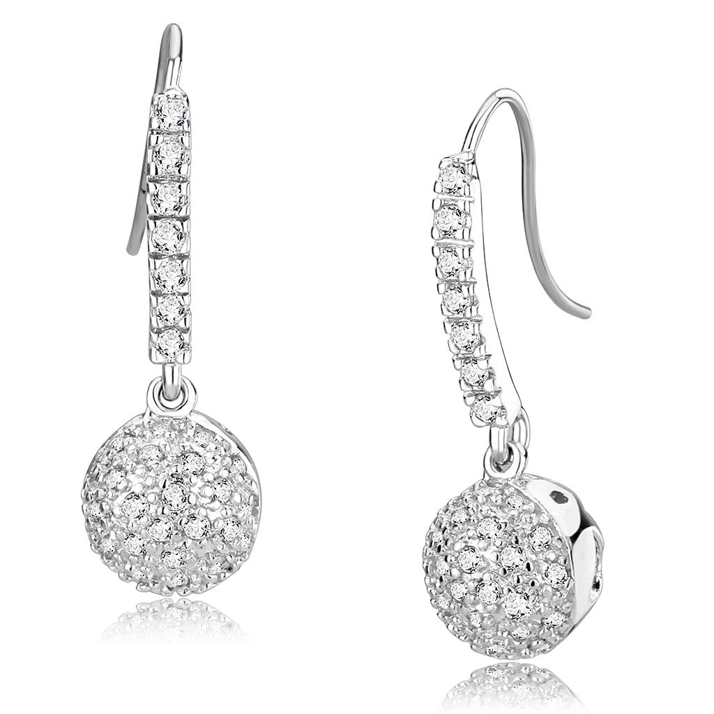 JCE893 Rhodium Brass Earrings with AAA Grade CZ in Clear