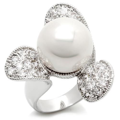 JCE896 Rhodium Brass Ring with AAA Grade CZ in Clear