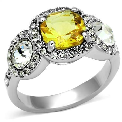 JCEA1068 Rhodium Brass Ring with Synthetic Synthetic Glass in Citrine Yellow
