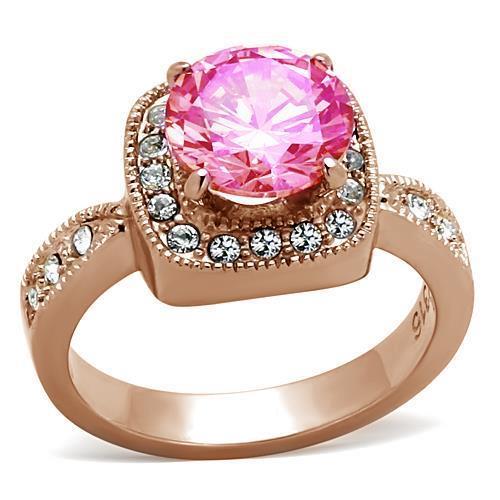 JCEA1149 IP Rose Gold(Ion Plating) Brass Ring with AAA Grade CZ in Light Rose