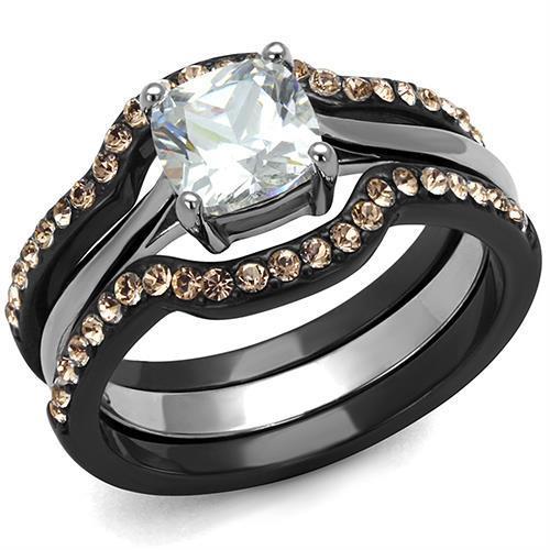 JCEA1343 IP Black(Ion Plating) Stainless Steel Ring with AAA Grade CZ in Clear