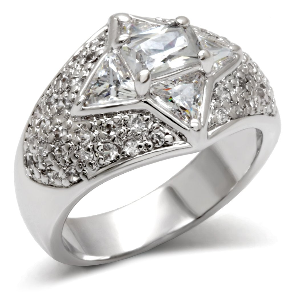 JCEA477 High-Polished 925 Sterling Silver Ring with AAA Grade CZ in Clear