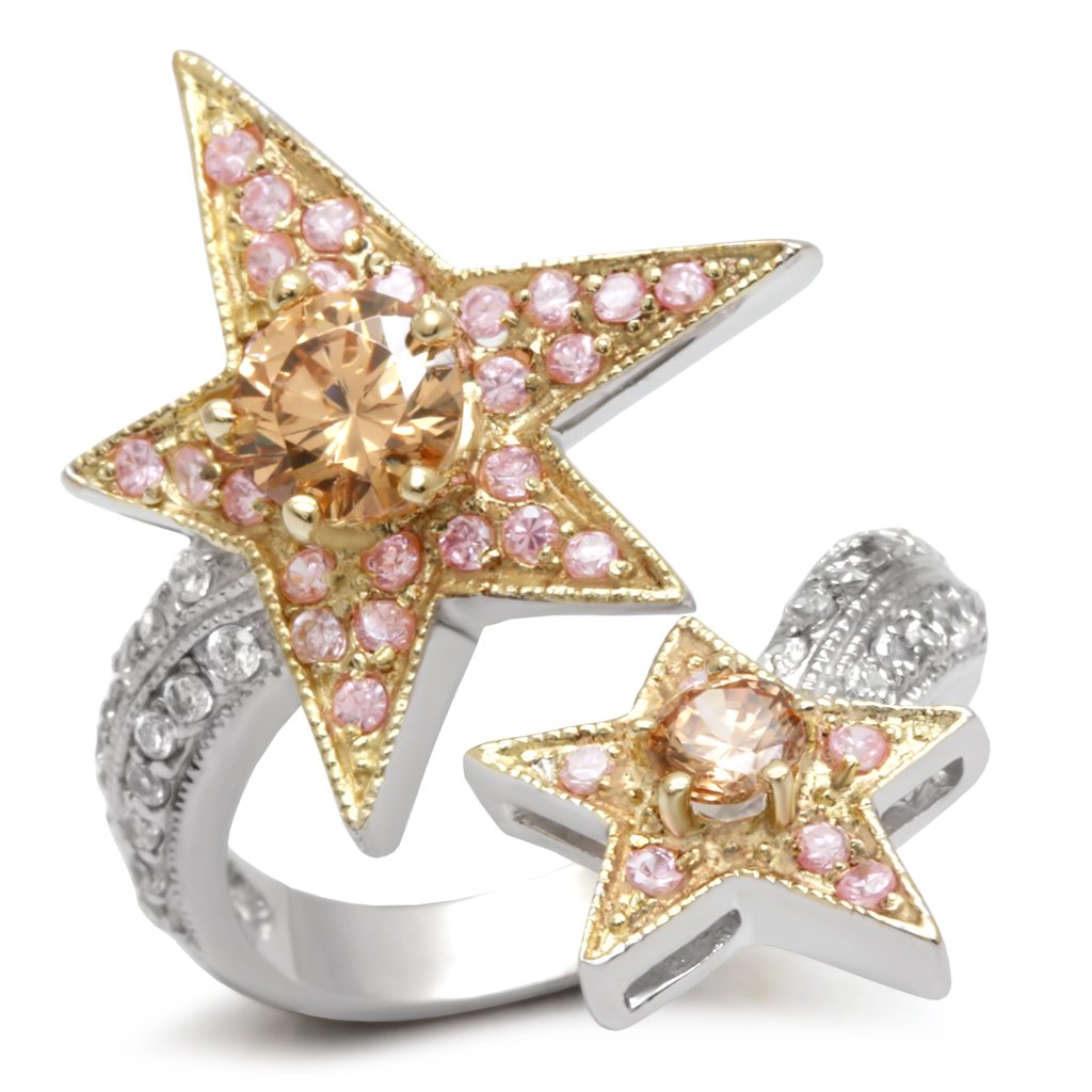 JCEA501 Reverse Two-Tone Brass Ring with AAA Grade CZ in Champagne