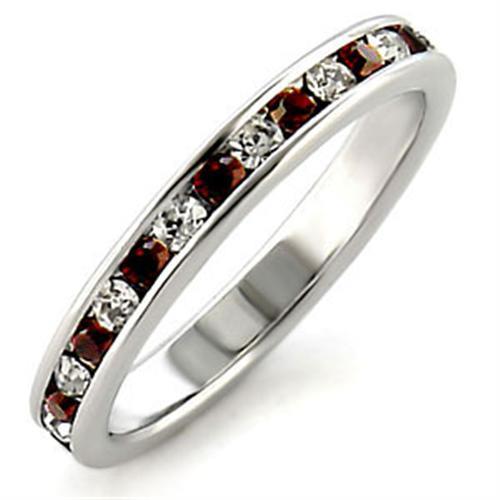 JCEA508 High-Polished 925 Sterling Silver Ring with Top Grade Crystal in Garnet