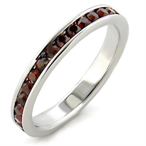JCEA509 High-Polished 925 Sterling Silver Ring with Top Grade Crystal in Garnet