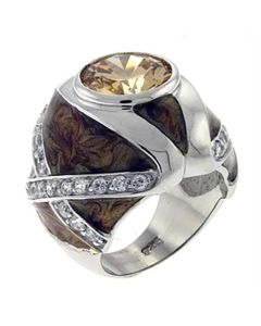 JCEA526 High-Polished 925 Sterling Silver Ring with AAA Grade CZ in Champagne