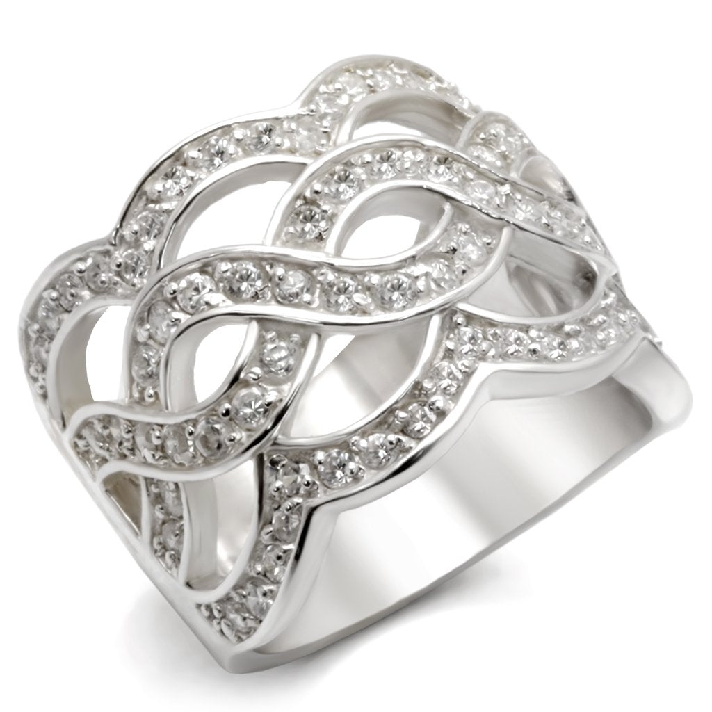 JCEA553 Rhodium 925 Sterling Silver Ring with AAA Grade CZ in Clear