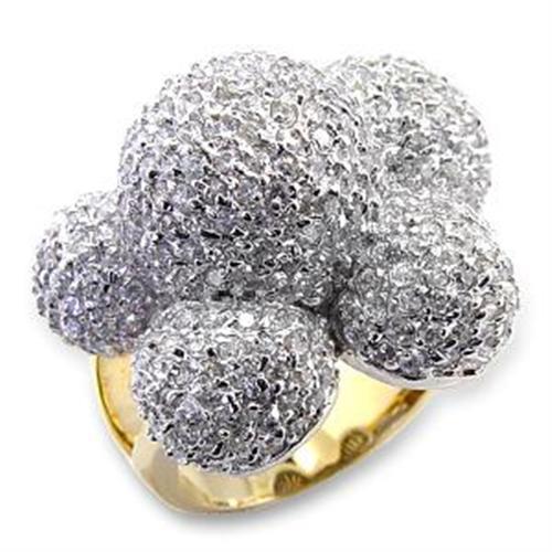 JCEA573 Gold+Rhodium Brass Ring with AAA Grade CZ in Clear