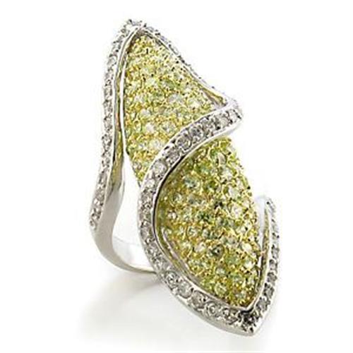 JCEA579 Gold+Rhodium Brass Ring with AAA Grade CZ in Apple Green color