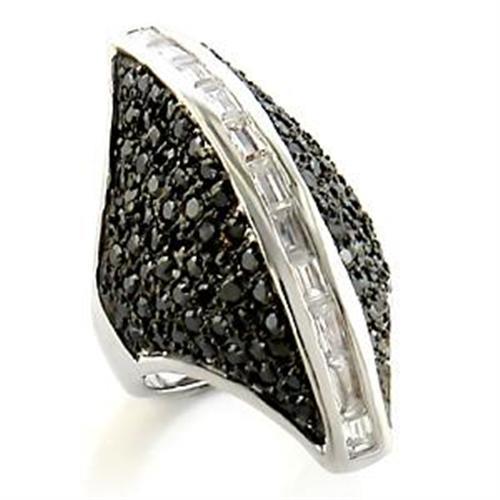 JCEA581 Rhodium + Ruthenium Brass Ring with AAA Grade CZ in Jet