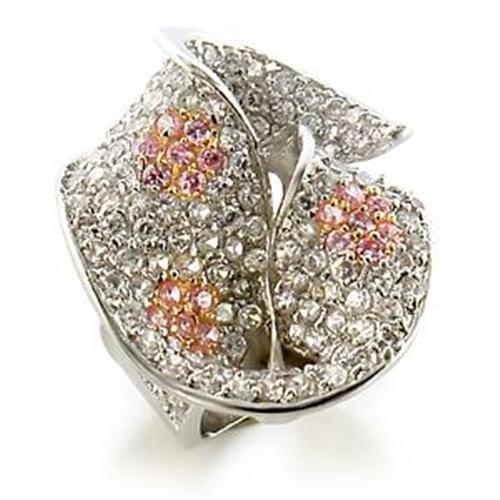 JCEA583 Gold+Rhodium Brass Ring with AAA Grade CZ in Rose