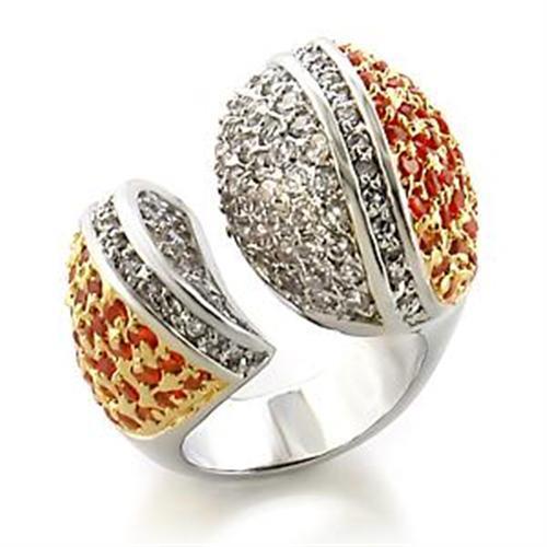 JCEA587 Gold+Rhodium Brass Ring with AAA Grade CZ in Orange