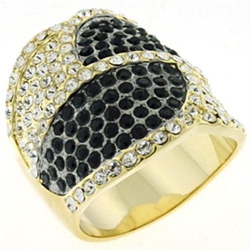 JCEA607 Gold & Brush Brass Ring with Top Grade Crystal in Multi Color