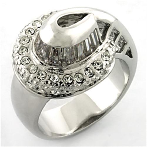 JCEA672 Rhodium Brass Ring with AAA Grade CZ in Clear