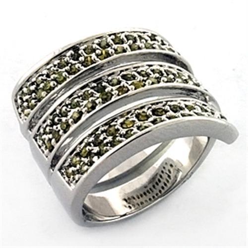 JCEA706 Rhodium Brass Ring with AAA Grade CZ in Olivine color