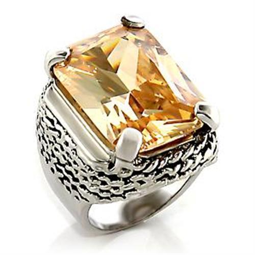JCEA810 Rhodium Brass Ring with AAA Grade CZ in Champagne