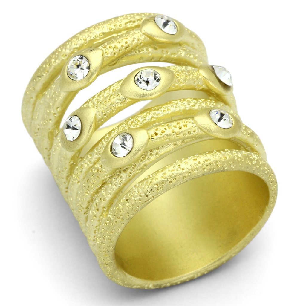 JCEA833 Matte Gold Brass Ring with Top Grade Crystal in Clear