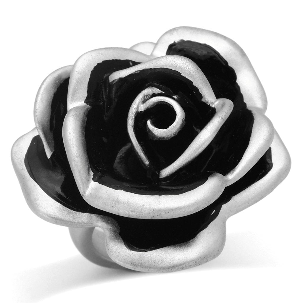 JCEA838 Matte Rhodium Brass Ring with Epoxy in Jet