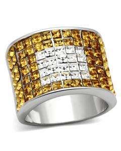 JCEA839 Rhodium Brass Ring with Top Grade Crystal in Topaz