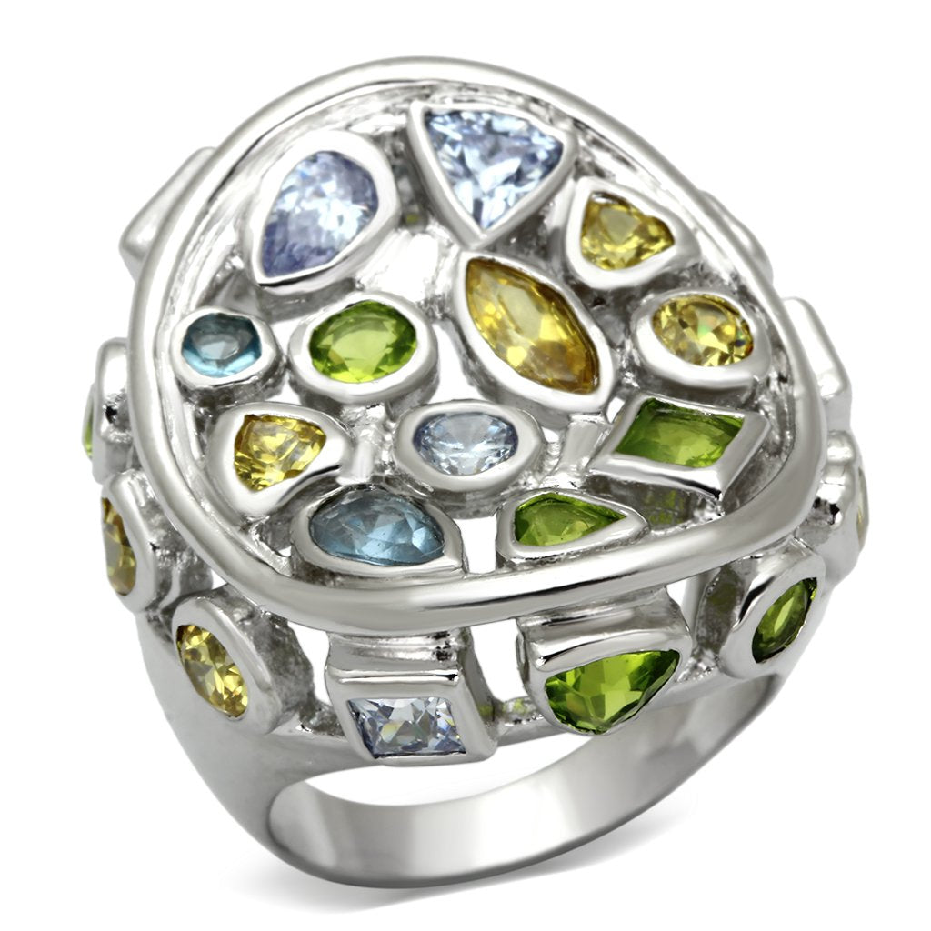 JCEA840 Rhodium Brass Ring with Assorted in Multi Color