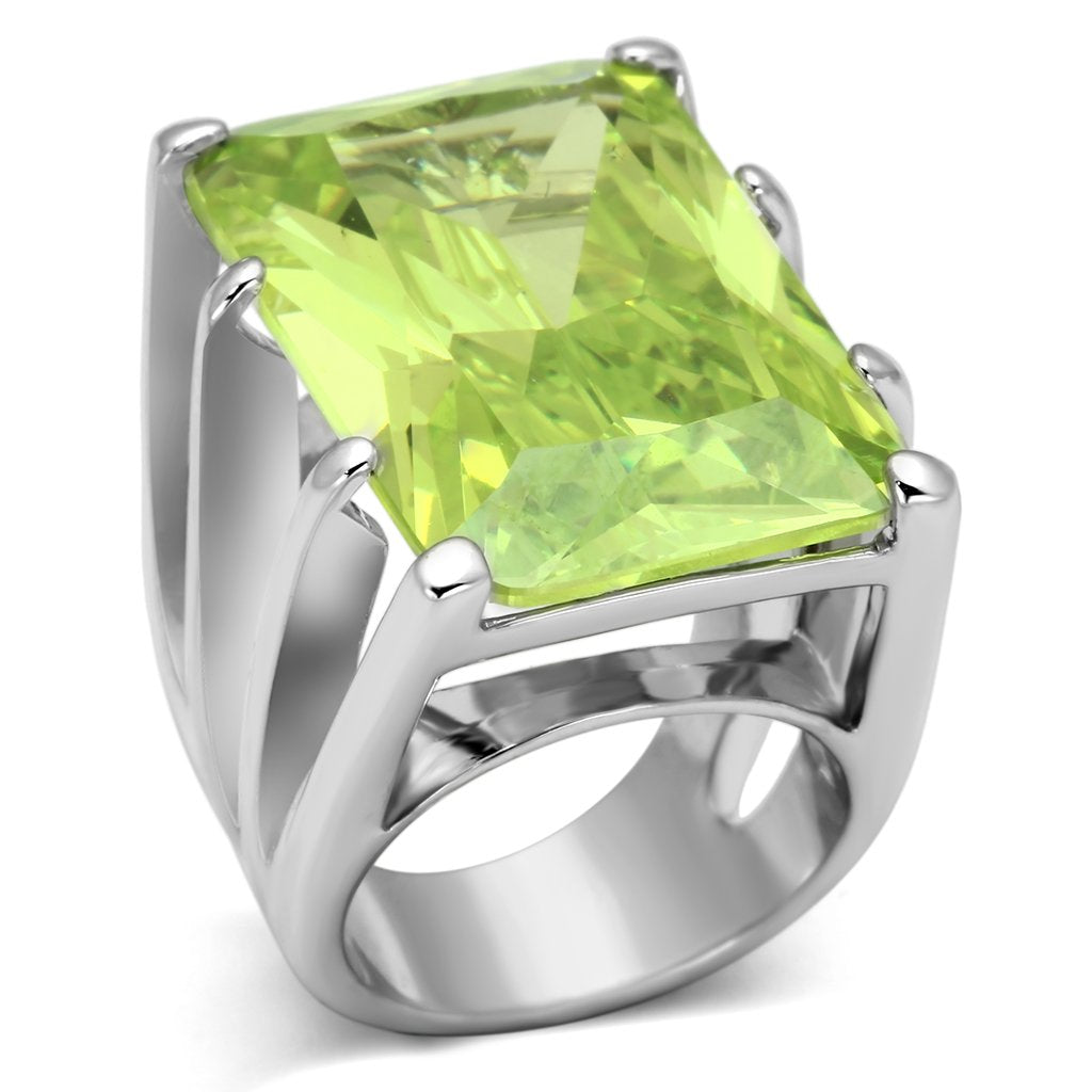 JCEA854 Rhodium Brass Ring with AAA Grade CZ in Apple Green color