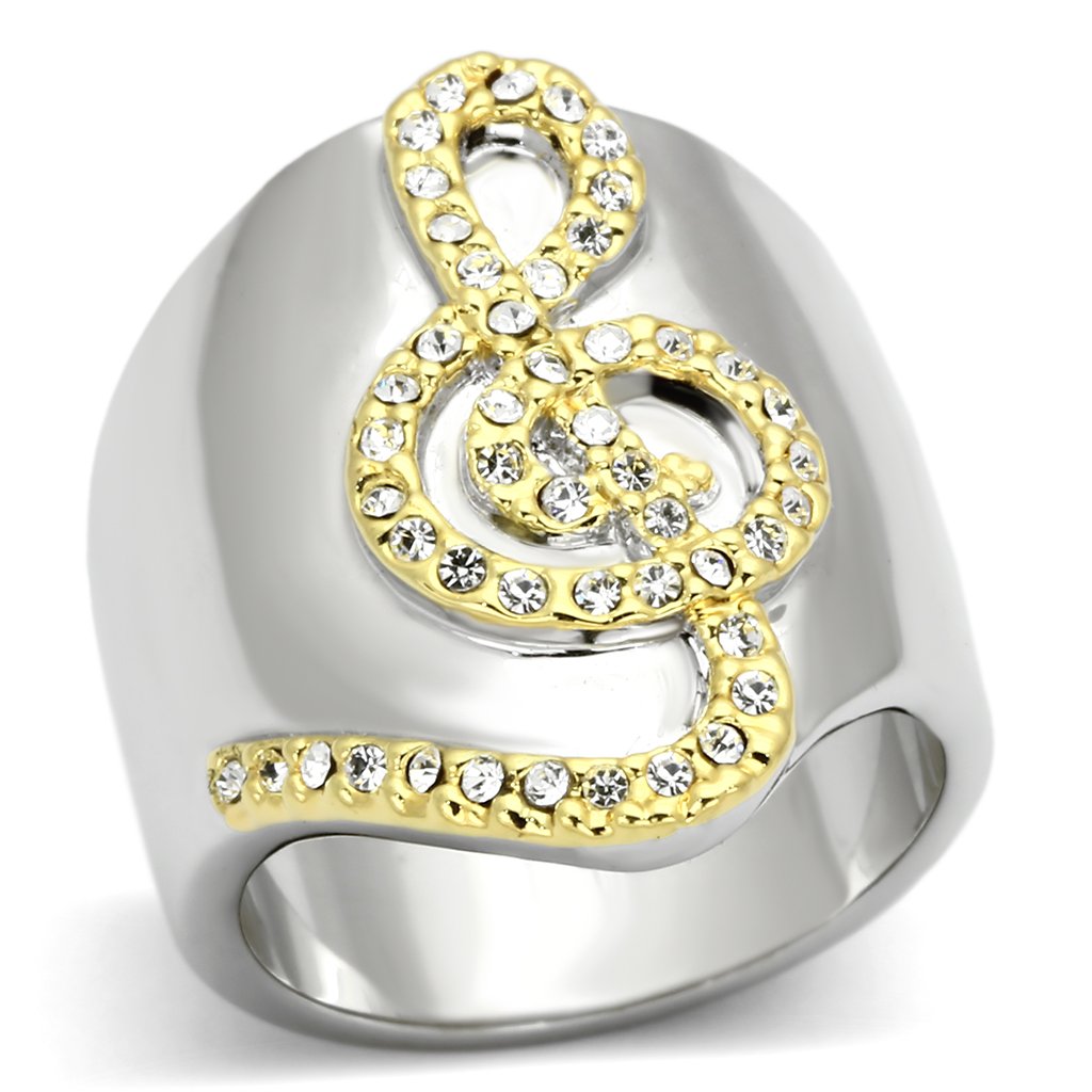 JCEA857 Reverse Two-Tone Brass Ring with Top Grade Crystal in Clear