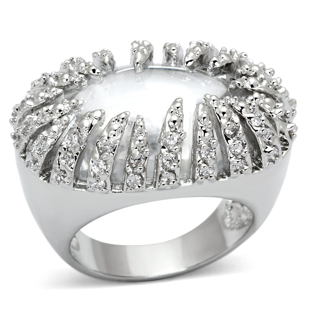 JCEA858 Rhodium Brass Ring with AAA Grade CZ in Clear