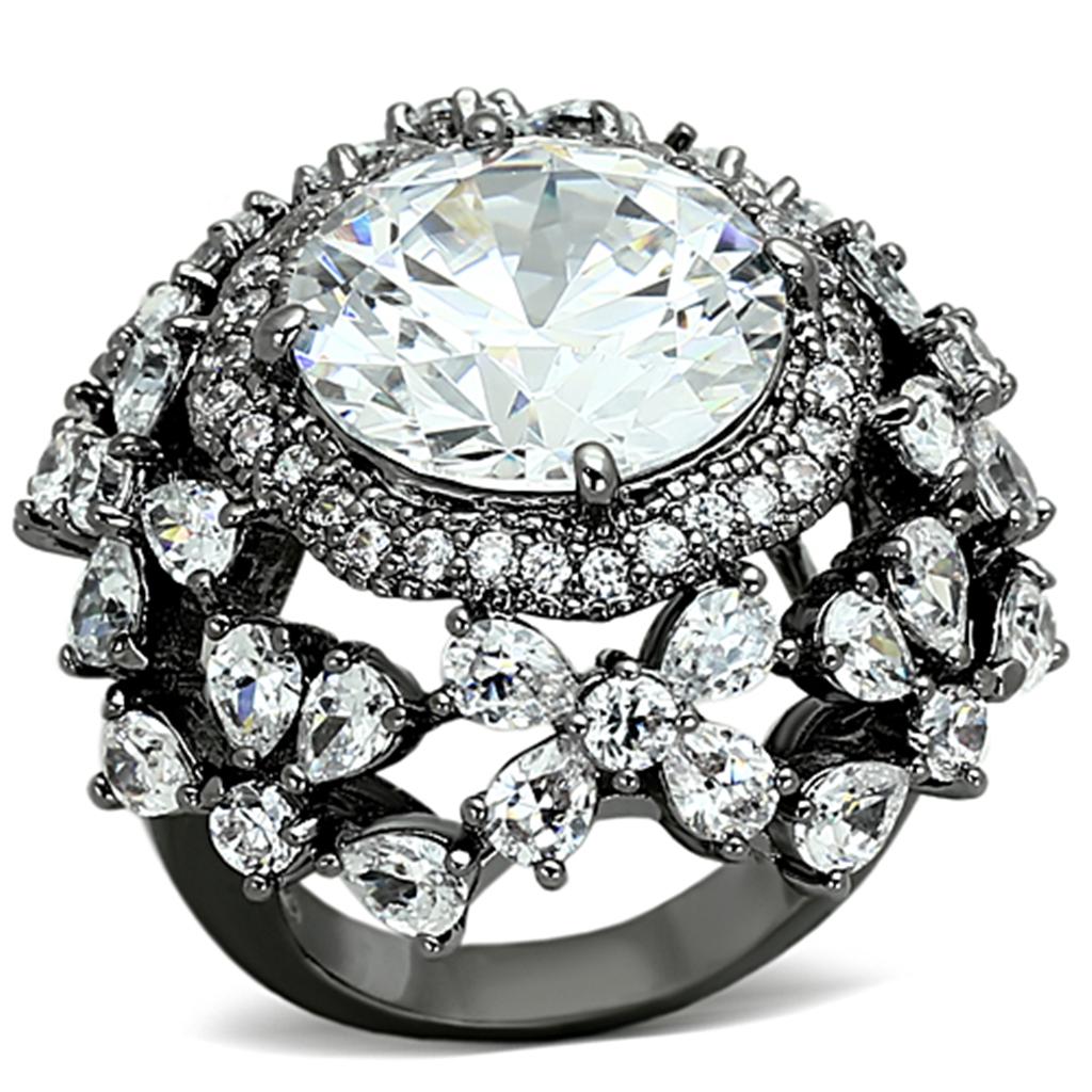 JCEA874 Ruthenium Brass Ring with AAA Grade CZ in Clear