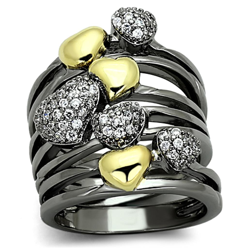 JCEA875 Gold+Ruthenium Brass Ring with AAA Grade CZ in Clear