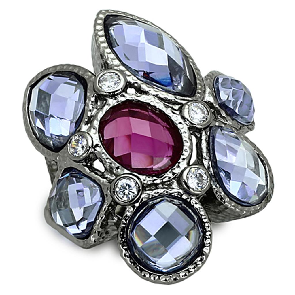 JCEA876 Ruthenium Brass Ring with AAA Grade CZ in Multi Color