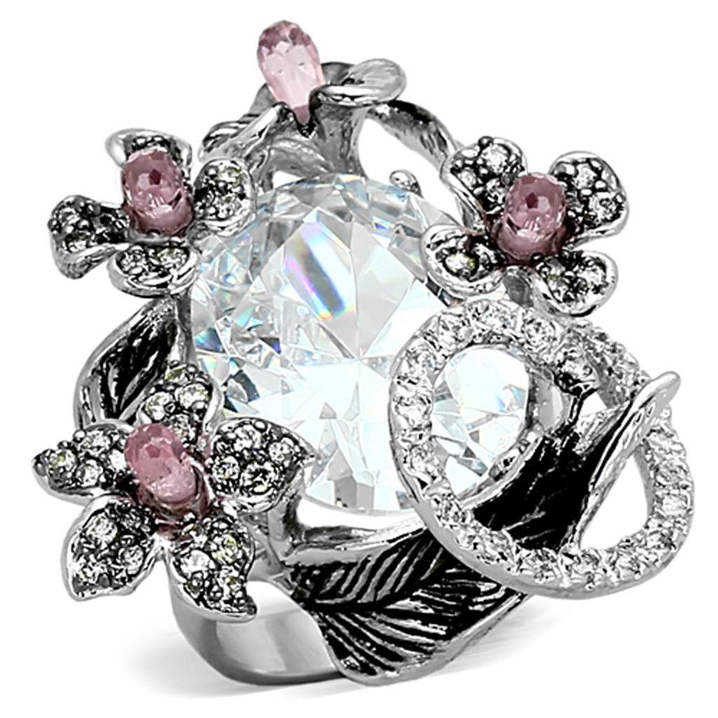 JCEA877 Rhodium + Ruthenium Brass Ring with AAA Grade CZ in Multi Color