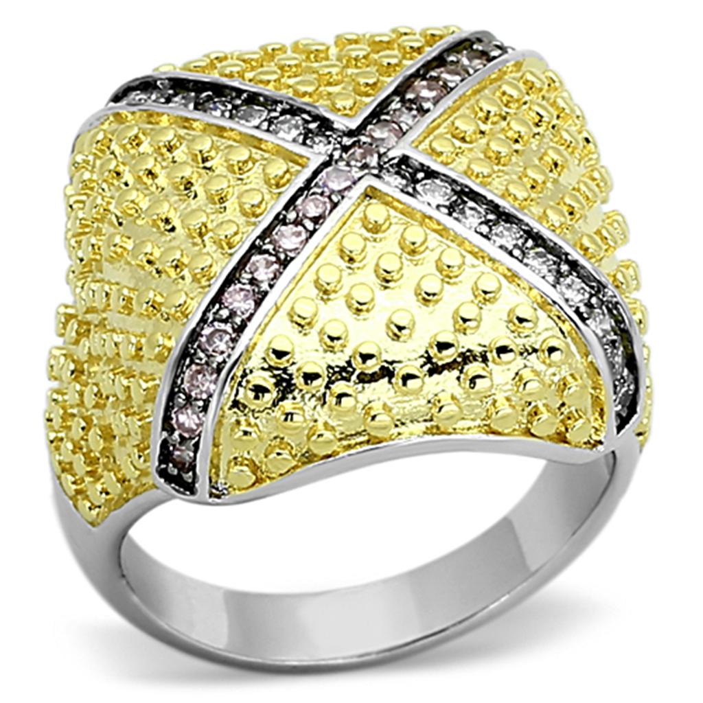 JCEA878 Rhodium+Gold+ Ruthenium Brass Ring with AAA Grade CZ in Rose