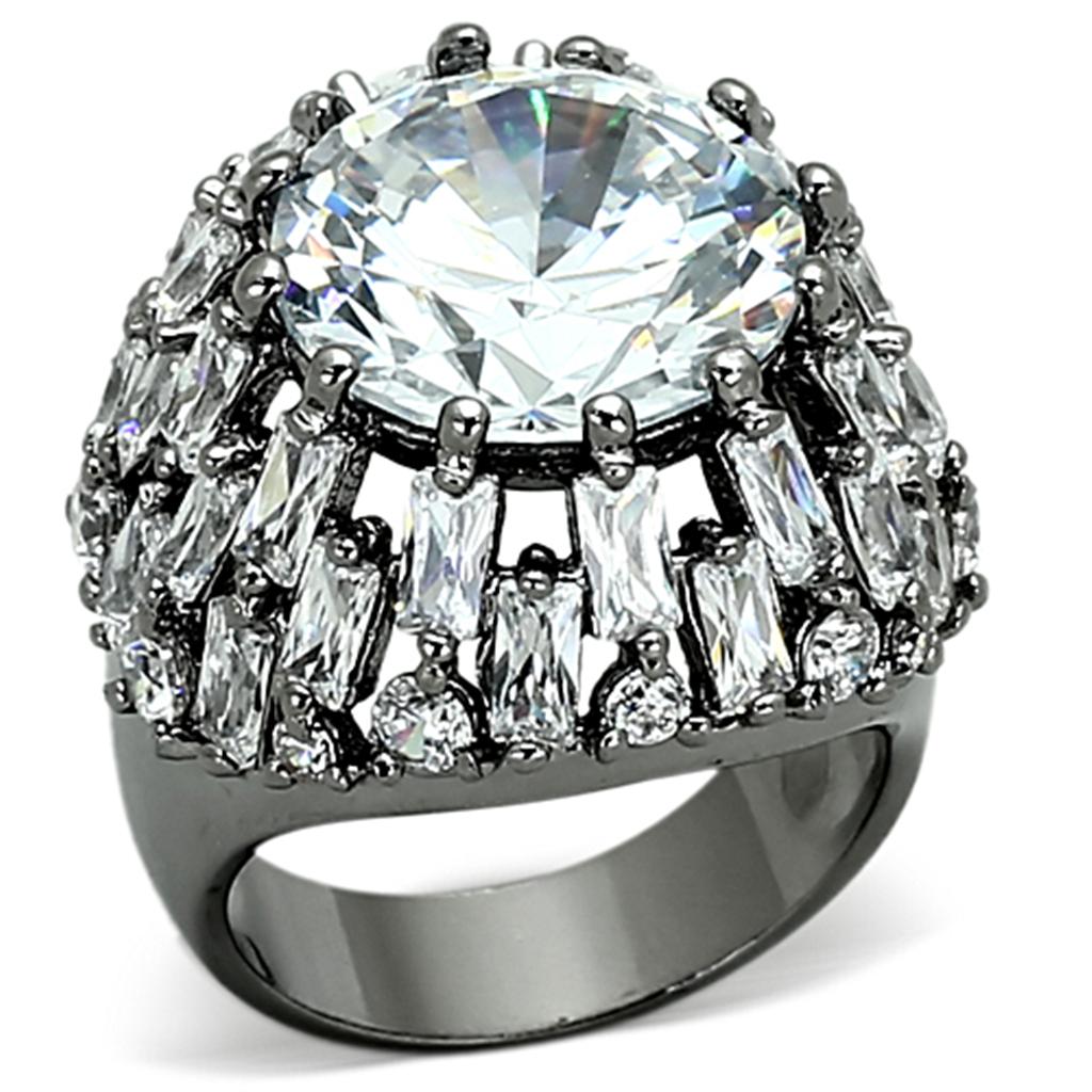 JCEA885 Ruthenium Brass Ring with AAA Grade CZ in Clear