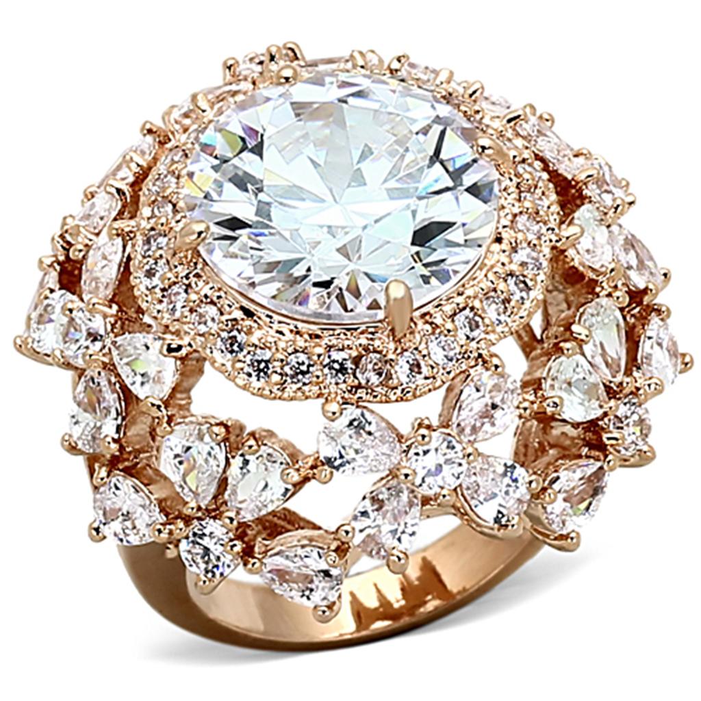 JCEA891 Rose Gold Brass Ring with AAA Grade CZ in Clear