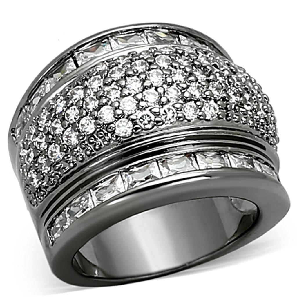 JCEA894 Ruthenium Brass Ring with AAA Grade CZ in Clear