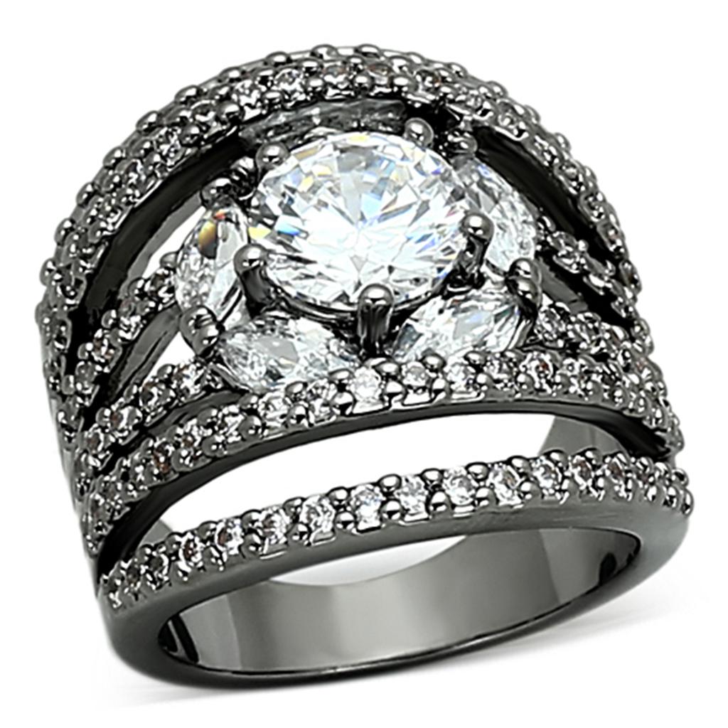 JCEA895 Ruthenium Brass Ring with AAA Grade CZ in Clear