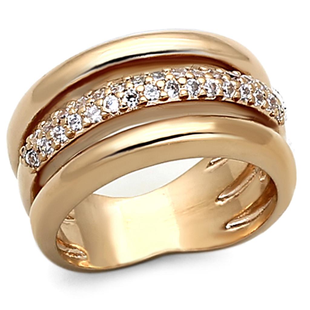 JCEA900 Rose Gold Brass Ring with AAA Grade CZ in Clear