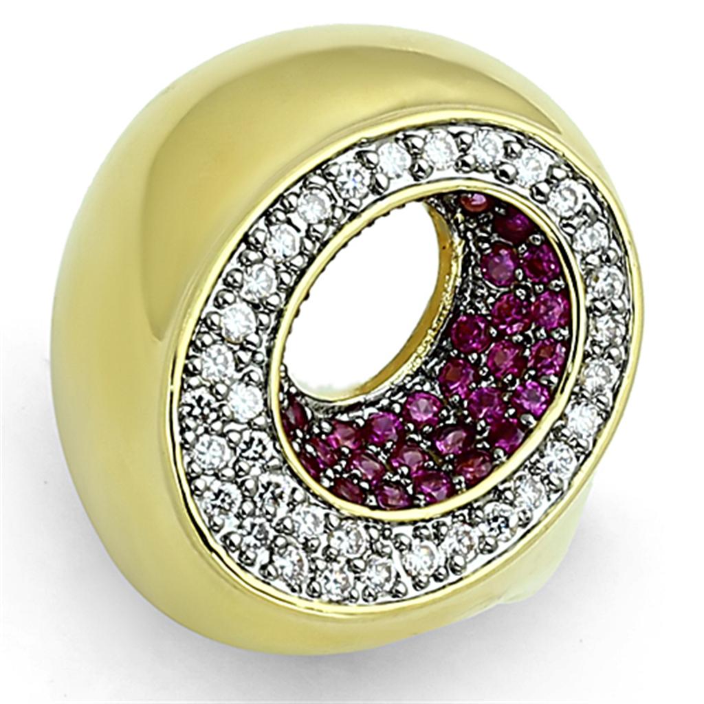 JCEA902 Gold+Ruthenium Brass Ring with AAA Grade CZ in Ruby