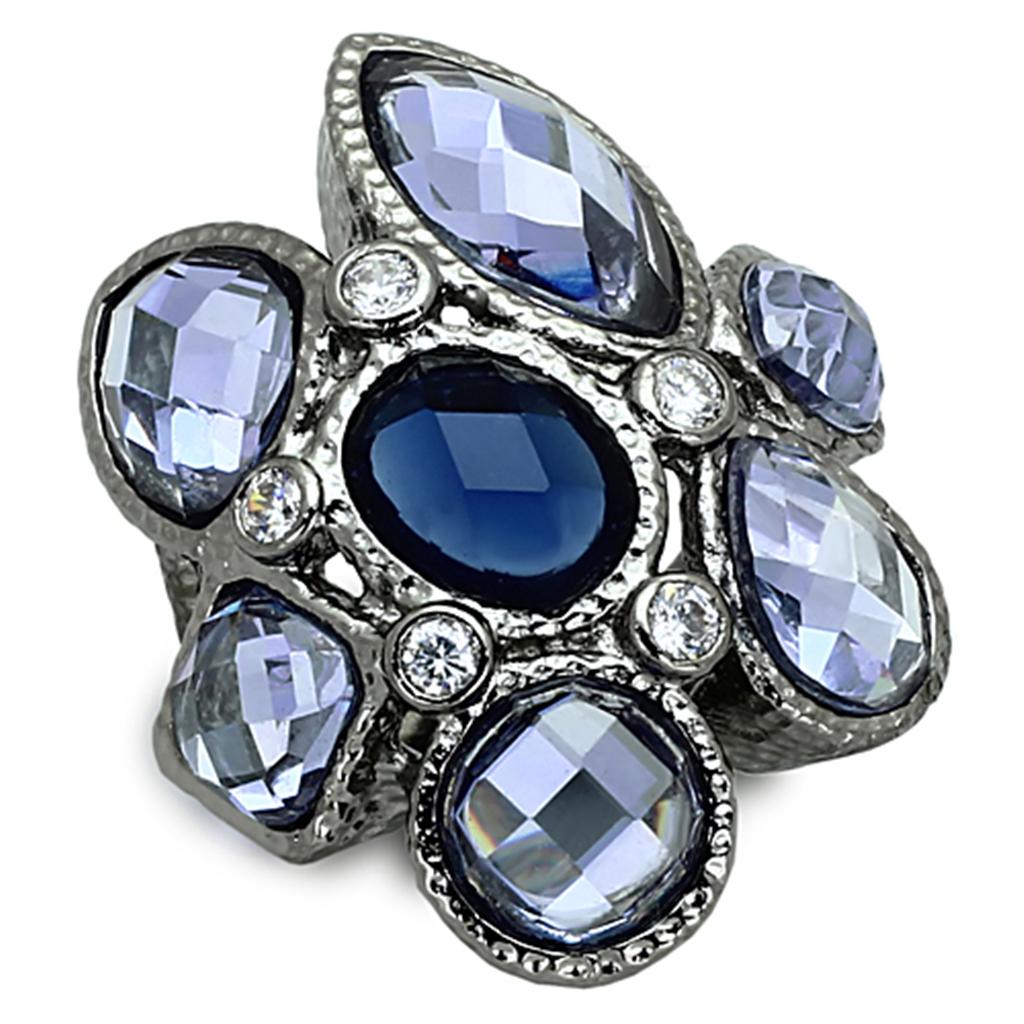 JCEA906 Ruthenium Brass Ring with Synthetic Synthetic Glass in Multi Color