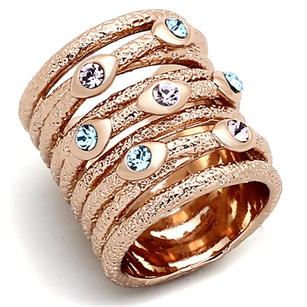 JCEA909 Rose Gold Brass Ring with Top Grade Crystal in Multi Color