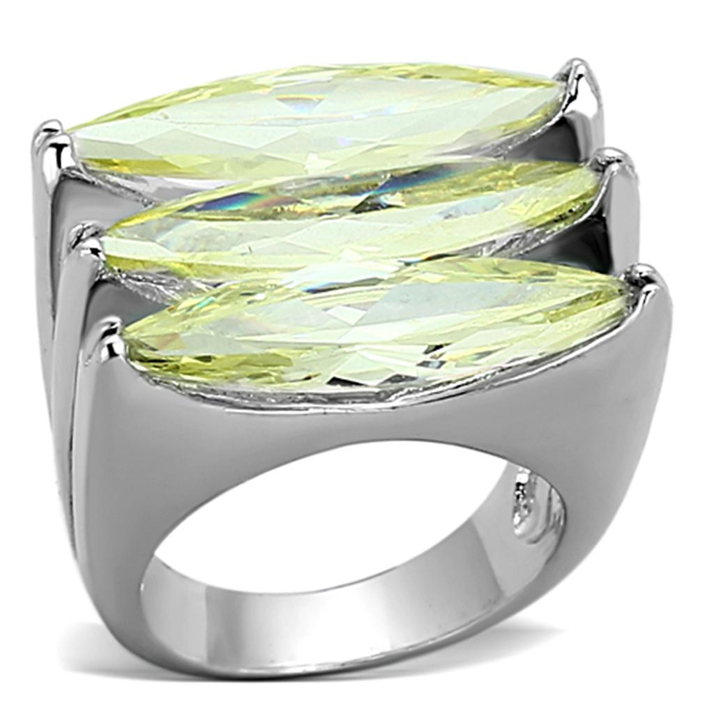 JCEA916 Rhodium Brass Ring with AAA Grade CZ in Apple Green color