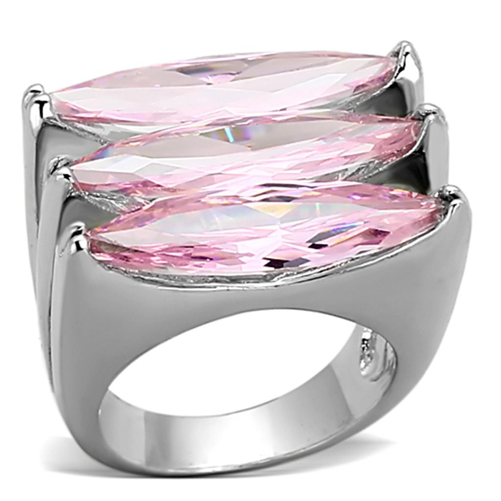 JCEA919 Rhodium Brass Ring with AAA Grade CZ in Rose