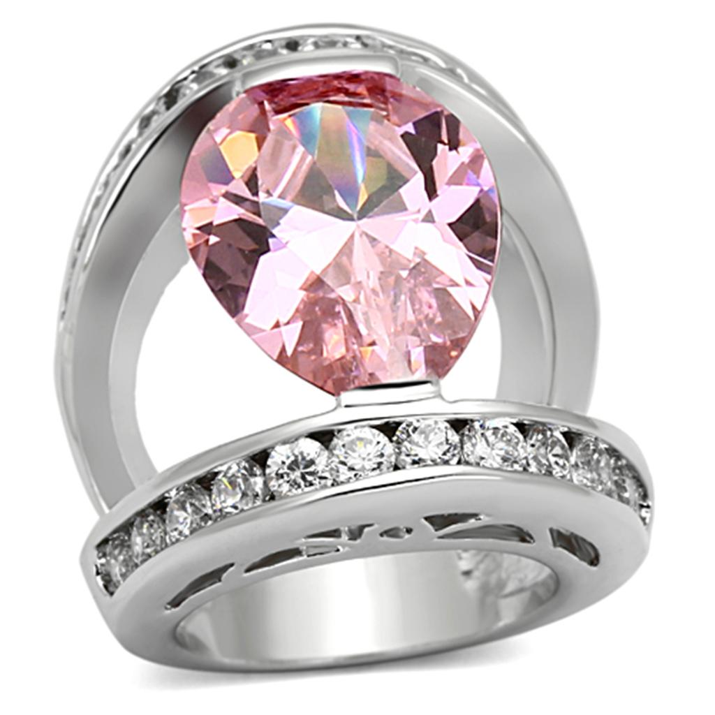 JCEA924 Rhodium Brass Ring with AAA Grade CZ in Rose