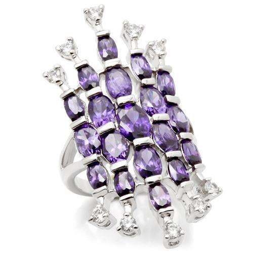 JCEA933 Rhodium Brass Ring with AAA Grade CZ in Amethyst