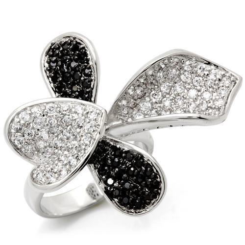 JCEA936 Rhodium + Ruthenium Brass Ring with AAA Grade CZ in Jet