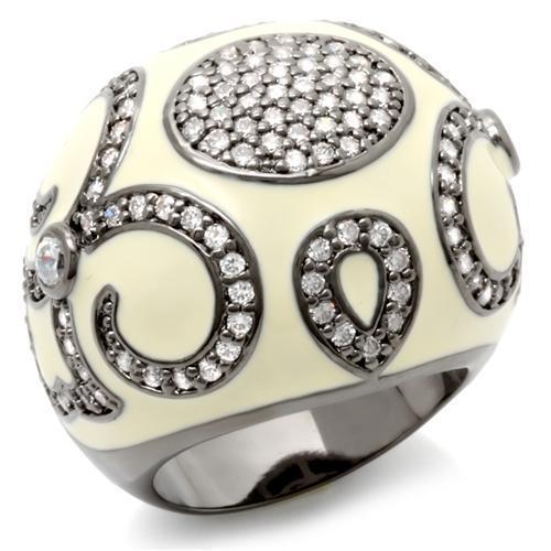 JCEA939 Ruthenium Brass Ring with AAA Grade CZ in Clear